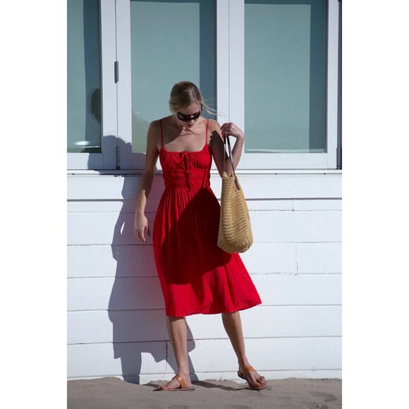 Ciao Lucia Gabriela Chili Red Smocked Flare Cotton Dress Size Medium - Picture 1 of 8